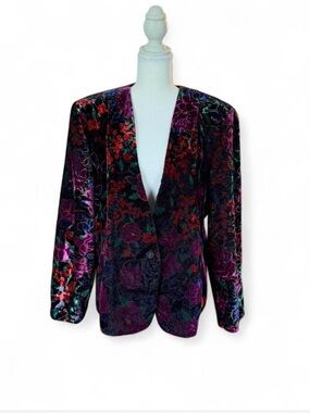 Norton McNaughton Velvet Floral Blazer in Purple, Red, Green